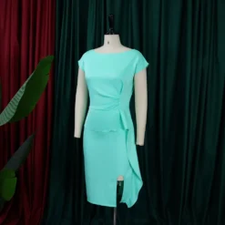 Women Summer Solid Pleated Ruffle Slit Bodycon Dress -Deals Toggenix Store 7c30d8d54b0612a0