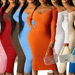 V-Neck Off-Shoulder Ribbed Slim Sexy Dress -Deals Toggenix Store 7d7de2b22c5acecc