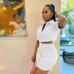 Women Solid Button Pocket Top And Camouflage Skirt Two-Piece Set -Deals Toggenix Store 7df35dd94000d9df