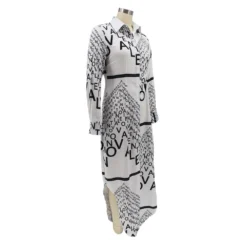 Women Letter Irregular Print Turndown Collar Long Sleeve Maxi Dress -Deals Toggenix Store 7e6748c419bd9bbb