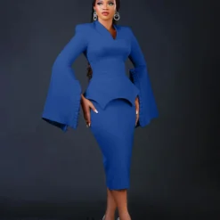 Women Solid Pleated Swing Sleeve V-Neck Dress -Deals Toggenix Store 7f88fe857684b2e2