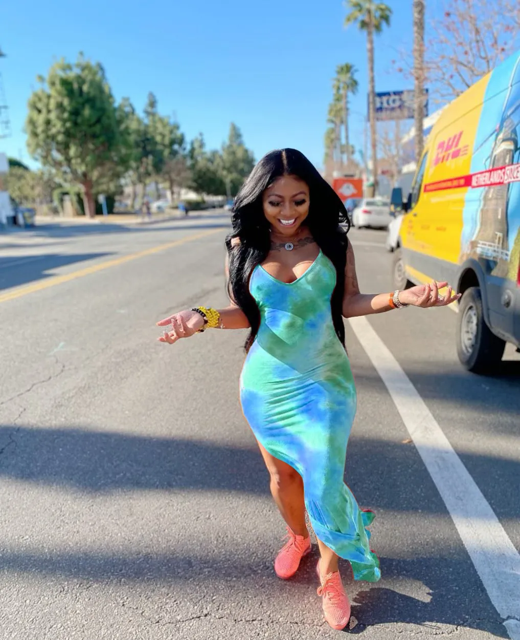 Women Tie Dye Printed Tank Top Strap Dress 6 Women Tie Dye Printed Tank Top Strap Dress - Image 6