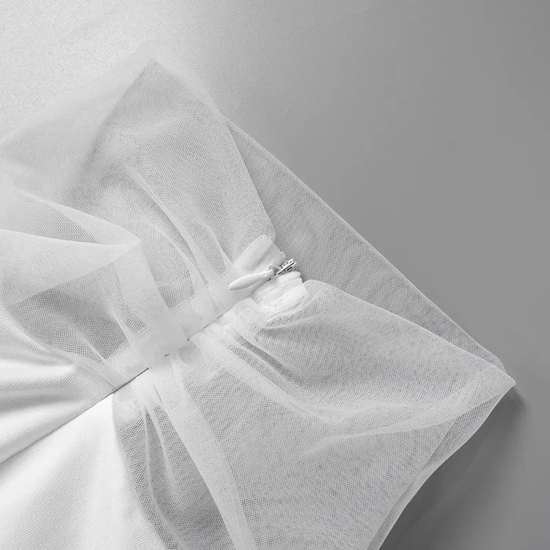 Women's Summer Solid Color Patchwork Mesh Round Neck Long Sleeve Slim Fit Pleated Short Dress 13 Women's Summer Solid Color Patchwork Mesh Round Neck Long Sleeve Slim Fit Pleated Short Dress - Image 13