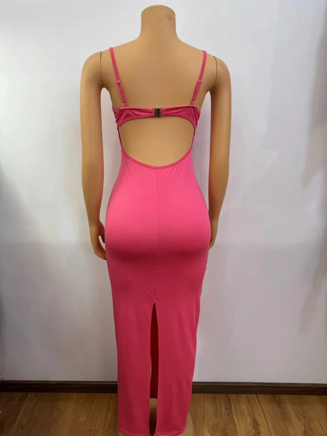 Women Summer Solid Sexy Suspender Backless Slit Bodycon Dress 3 Women Summer Solid Sexy Suspender Backless Slit Bodycon Dress - Image 3
