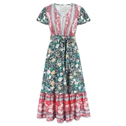 Women's Summer V-Neck Ruffle Sleeve Floral Print Long Dress 35 Women's Summer V-Neck Ruffle Sleeve Floral Print Long Dress -Deals Toggenix Store 8153cb4fbc657056