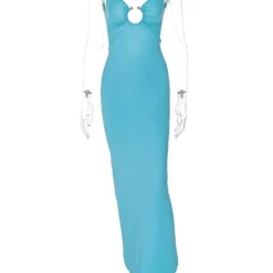 Beach Holidays Style Sexy V-Neck Metal Buckle Low Back Strap Long Dress -Deals Toggenix Store 81acacc31a9978e5