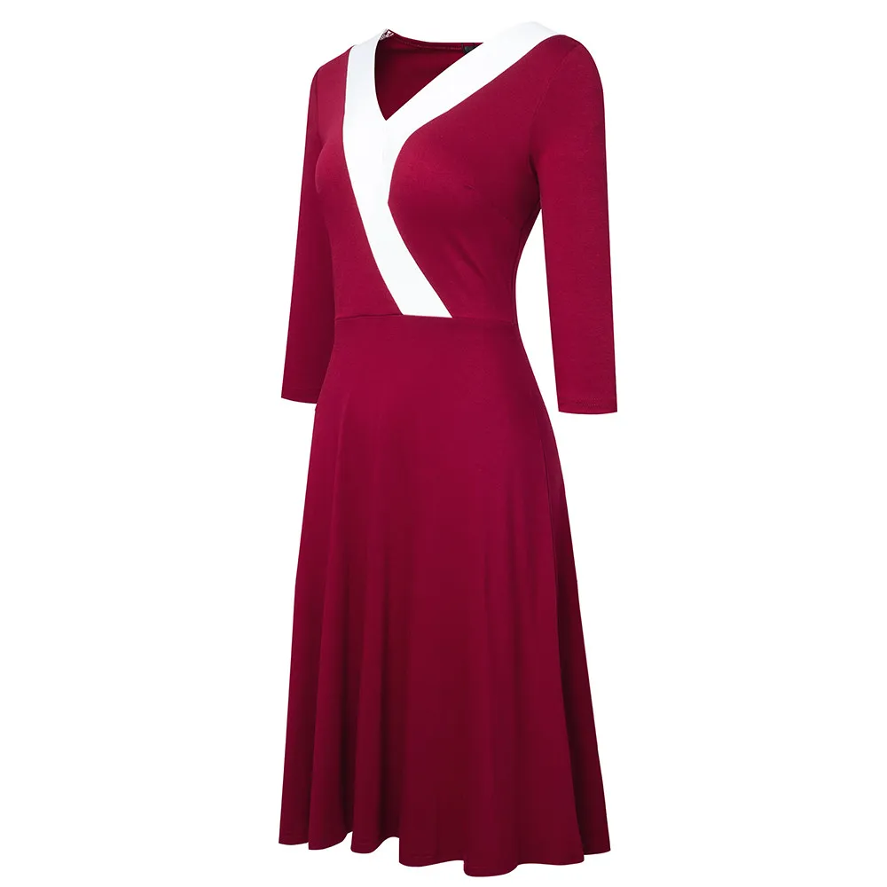 Mid Waist V Neck Color Block Zip Chic Career Fashionable Women Comfort Casual Dress 14 Mid Waist V Neck Color Block Zip Chic Career Fashionable Women Comfort Casual Dress - Image 14