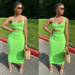 Women's Solid Color Cutout Casual Home Style Skirt Set Two Piece -Deals Toggenix Store 82dc1843f5f8dfb6