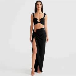Spring Women's Sexy Crop Tank Top High Waist Slit Long Skirt Two Piece Set -Deals Toggenix Store 8358e4daaab1921a