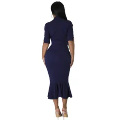 Women Polo Neck Slim Elegant Ruffle Dress