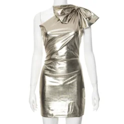 Women Sexy Bow One Shoulder Metallic Dress -Deals Toggenix Store 8438785917940e48