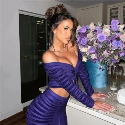 Women Sexy Off Shoulder Long Sleeve Crop Top And Skirt Two Piece Set -Deals Toggenix Store 844ed63b13a8f86f