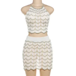 Summer Street Sexy Hollow Sleeveless Low Back High Waist Slim Crochet Two Piece Skirt Set -Deals Toggenix Store 84ec24bd334832e7