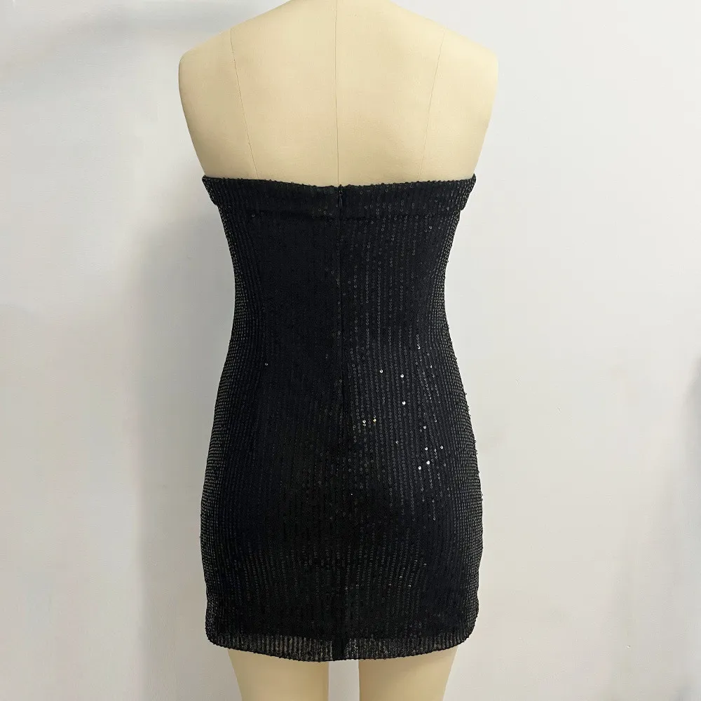 Women Sexy Sequin Off Shoulder Strapless Bodycon Dress 7 Women Sexy Sequin Off Shoulder Strapless Bodycon Dress - Image 7