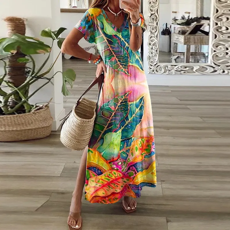 Women Loose Casual Print Short Sleeve Dress 18 Women Loose Casual Print Short Sleeve Dress - Image 18