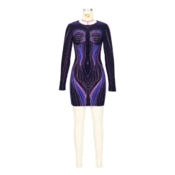 Women's Fashion Printed Round Neck Long Sleeve Slim Dress