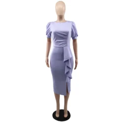 Women's Fashion Solid Color Ruch Slit Elegant Low Back Sexy Puff Sleeve Midi Dress -Deals Toggenix Store 86b265b145b4c3ba