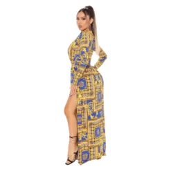 Autumn And Winter Women's Fashion Sexy Slit Print Long-sleeved Dress -Deals Toggenix Store 86bc29b842e5bb78