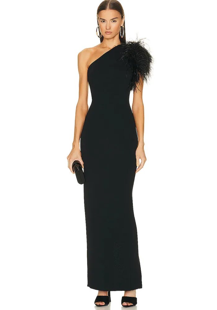 Women Elegant Slash Shoulder Sleeveless Ostrich Feather Bandage Maxi Dress Evening Dress 9 Women Elegant Slash Shoulder Sleeveless Ostrich Feather Bandage Maxi Dress Evening Dress - Image 9