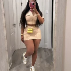 Women Casual Washed Patchwork Pocket Top And Skirt Two-piece Set -Deals Toggenix Store 87702024ad676541