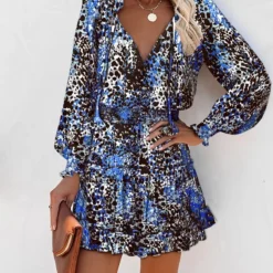 Spring Summer Long Sleeve V Neck Fashion Print Slim Waist Dress For Women -Deals Toggenix Store 87c6d754f6d1fab6