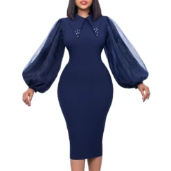 Women'S Spring Autumn Long Sleeve Plus Size Beaded Mesh Patchwork Career Bodycon Pencil Dress -Deals Toggenix Store 87ca7dc950bdd43c