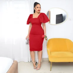 Women's Spring And Summer Square Collar Back Invisible Zipper Slit Office Work Dress -Deals Toggenix Store 8872af4bb446dd68