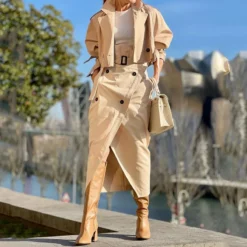 Autumn Versatile Casual Chic Button Belt Cargo Suit Two Piece Skirt Set -Deals Toggenix Store 88fe48b0a510a422