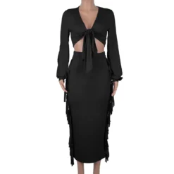 Spring Autumn Women Clothes Sexy V-Neck Long Sleeve Long Skirt Women'S Skirt Set -Deals Toggenix Store 891122e4a522f029
