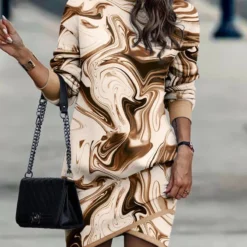 Women Fall Long Sleeve High Neck Print Casual Dress 23 Women Fall Long Sleeve High Neck Print Casual Dress -Deals Toggenix Store 89790487204eb9b2