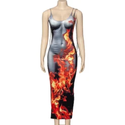 Women Sleeveless Flame Print Bodycon Dress -Deals Toggenix Store 8989f00141059445