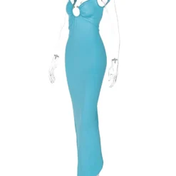 Beach Holidays Style Sexy V-Neck Metal Buckle Low Back Strap Long Dress -Deals Toggenix Store 89de7aa7281d2152