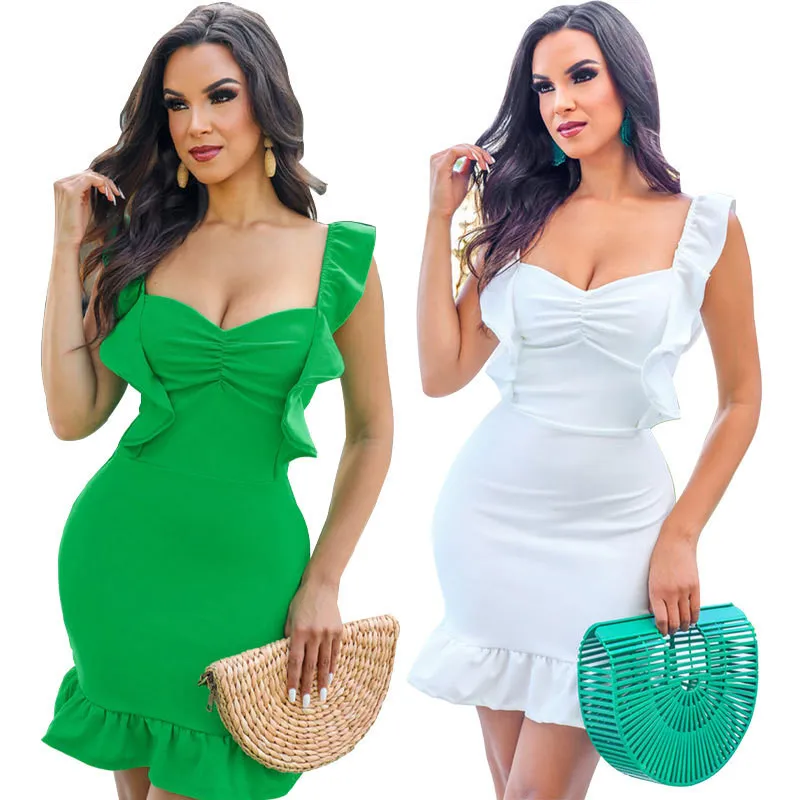 Women Summer Straps Ruffles Bodycon Dress 7 Women Summer Straps Ruffles Bodycon Dress - Image 7