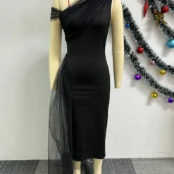 Mesh Patchwork Slash Shoulder Sleeveless Bodycon Dress -Deals Toggenix Store 8b0fd04dedab320c