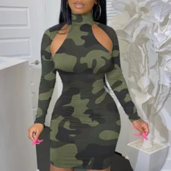 Women Camouflage Print Long Sleeve Dress -Deals Toggenix Store 8b2cfbccfa540623