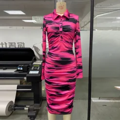 Women's Spring And Summer Printed Fashion Casual Pleated Long Sleeve Slim Chic Long Dress 32 Women's Spring And Summer Printed Fashion Casual Pleated Long Sleeve Slim Chic Long Dress -Deals Toggenix Store 8b948697b6e86731