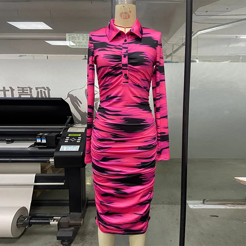 Women's Spring And Summer Printed Fashion Casual Pleated Long Sleeve Slim Chic Long Dress 13 Women's Spring And Summer Printed Fashion Casual Pleated Long Sleeve Slim Chic Long Dress - Image 13