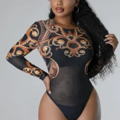 Women's Fashionable Sexy Printed See-Through Mesh Bodysuit Shorts Two-Piece Set -Deals Toggenix Store 8b954ed6ae81c147