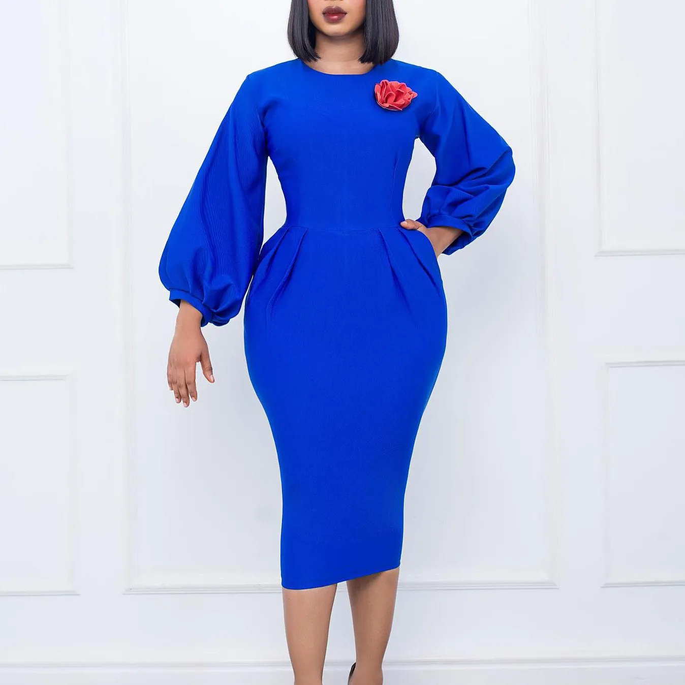 Women's Fall Winter Solid Color Bodycon Pro Ol Chic Plus Size African Dress 1 Women's Fall Winter Solid Color Bodycon Pro Ol Chic Plus Size African Dress