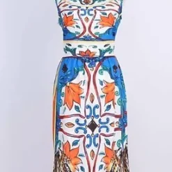 Women Summer Print Round Neck Sleeveless Dress