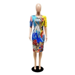 Women's Round Neck Print Fashion Giraffe Short Sleeve Dress -Deals Toggenix Store 8cececbf98546571