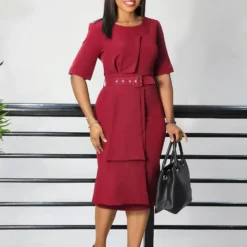 Women's Fashion Chic Solid Color Short Sleeve Career Professional African Dress -Deals Toggenix Store 8d499663fda4250e