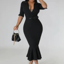 Women Polo Neck Slim Elegant Ruffle Dress -Deals Toggenix Store 8d73a554441313a9