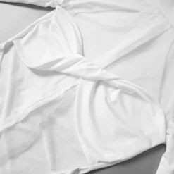 Women's Summer Solid Color Patchwork Mesh Round Neck Long Sleeve Slim Fit Pleated Short Dress