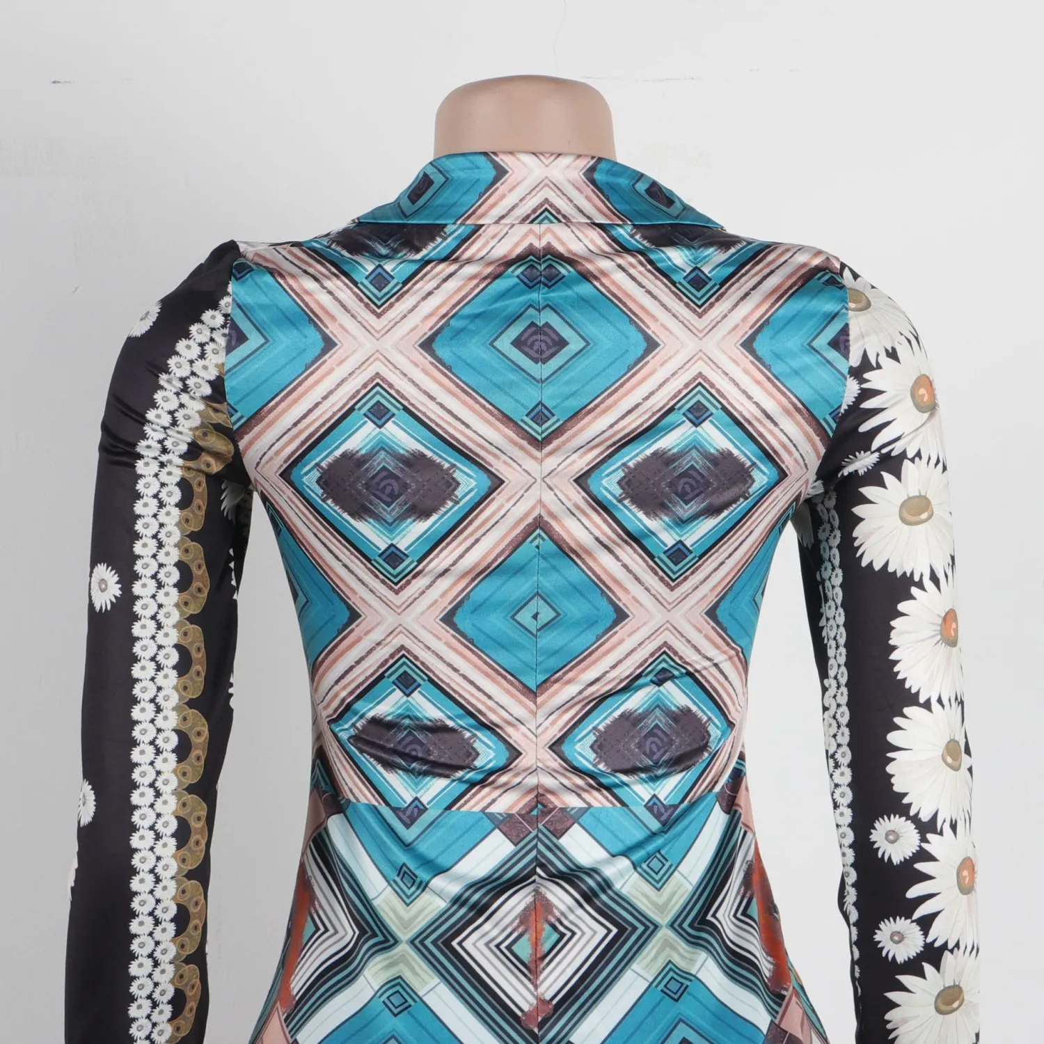 Sexy Floral Printed Turndown Collar Slim Fit Slit Long Dress With Bandana 5 Sexy Floral Printed Turndown Collar Slim Fit Slit Long Dress With Bandana - Image 5