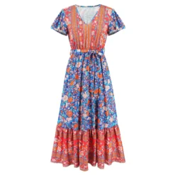 Women's Summer V-Neck Ruffle Sleeve Floral Print Long Dress 25 Women's Summer V-Neck Ruffle Sleeve Floral Print Long Dress -Deals Toggenix Store 8f0f24929531f1d0