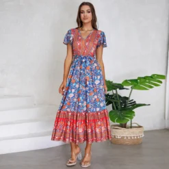 Women's Summer V-Neck Ruffle Sleeve Floral Print Long Dress 24 Women's Summer V-Neck Ruffle Sleeve Floral Print Long Dress -Deals Toggenix Store 8f21f99a9dea8816