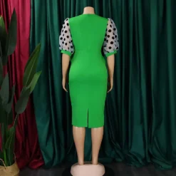 Women Summer Mesh Flocked Puff Sleeves V-neck Bodycon Dress -Deals Toggenix Store 8f9671557624d9e6