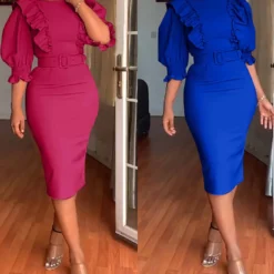 Plus Size African Women Ruffles Short Sleeve Bodycon Dress -Deals Toggenix Store 9027dae1fb0b774a