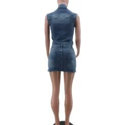 Casual Women's Clothing Style Printed Elastic Denim Skirt Sleeveless Vest Set -Deals Toggenix Store 9079ae4737b788b4